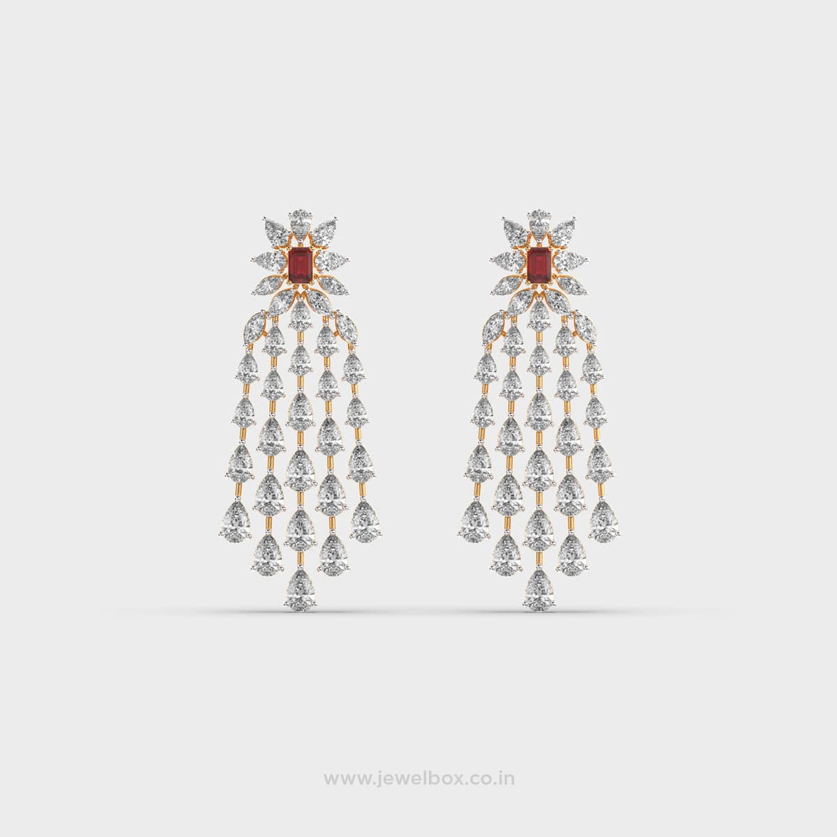 Fancy Red Stone Diamond Ear Danglers