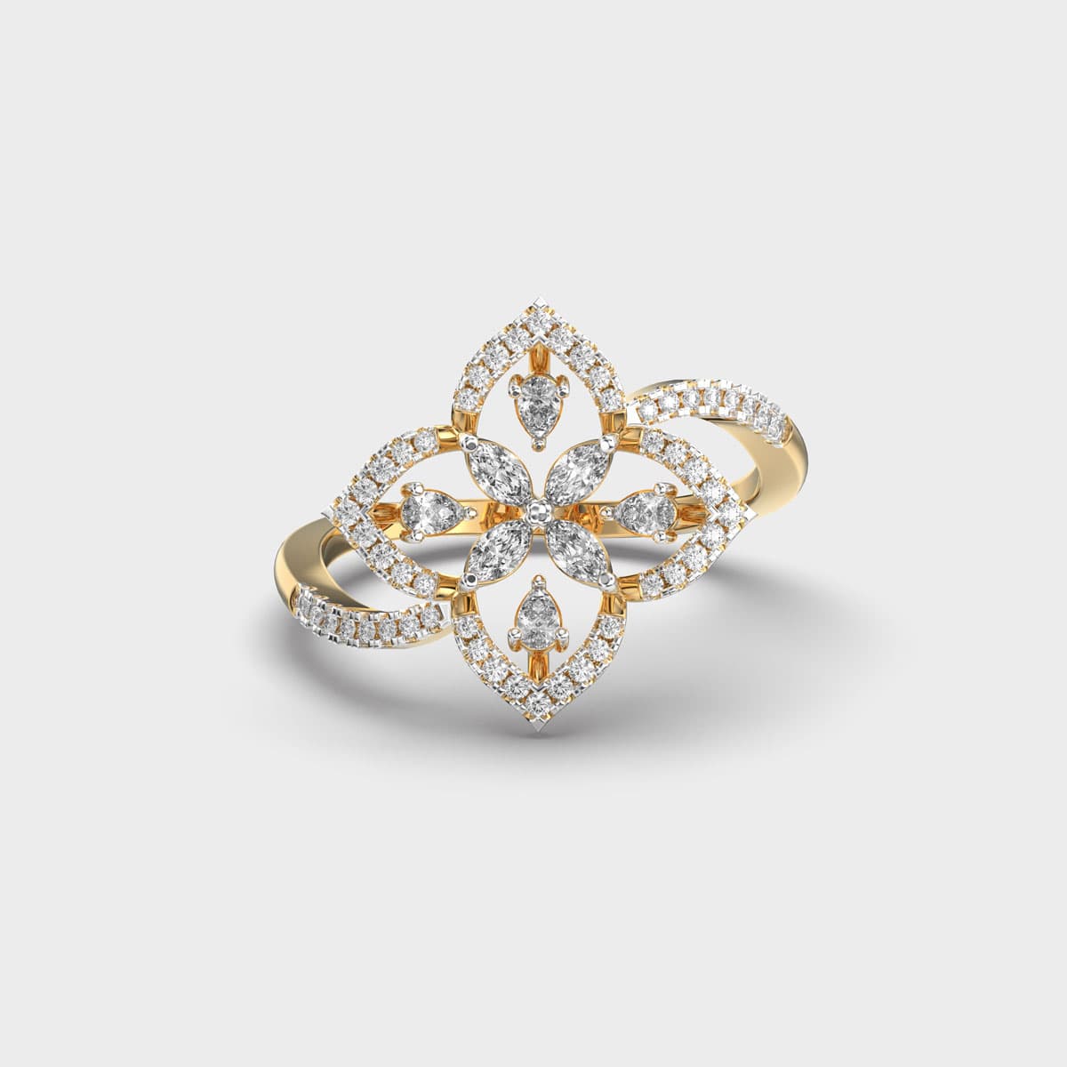 Flower With Four Petals Diamond Ring