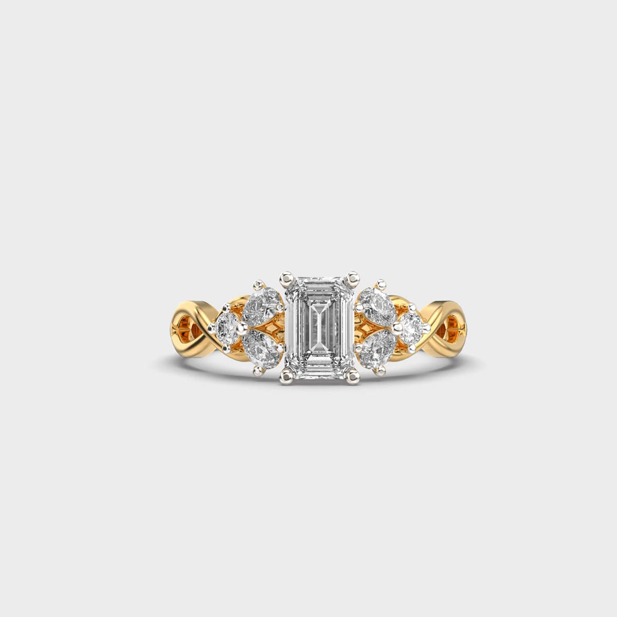 Majestic Emerald Solitaire Diamond Cluster Ring