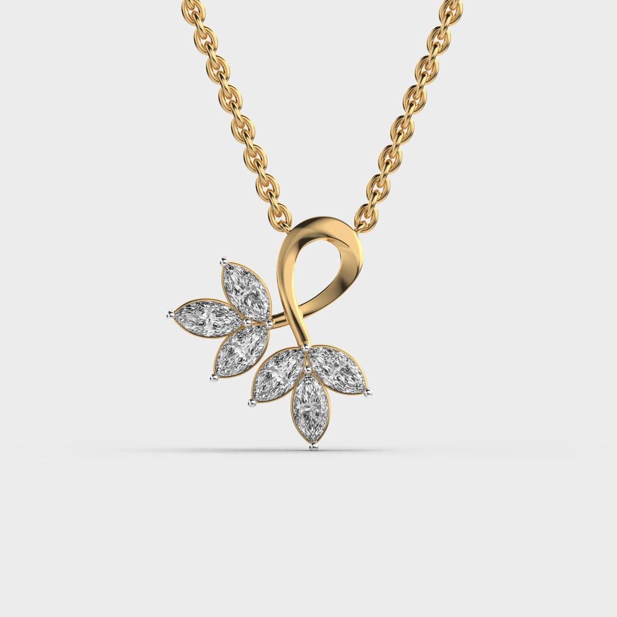 Two Tulips Together Diamond Pendant (With Chain) 