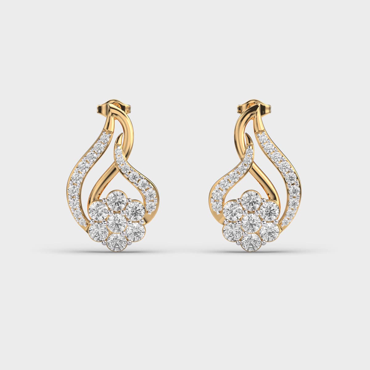 Petunia Flower Motif Diamond Earrings