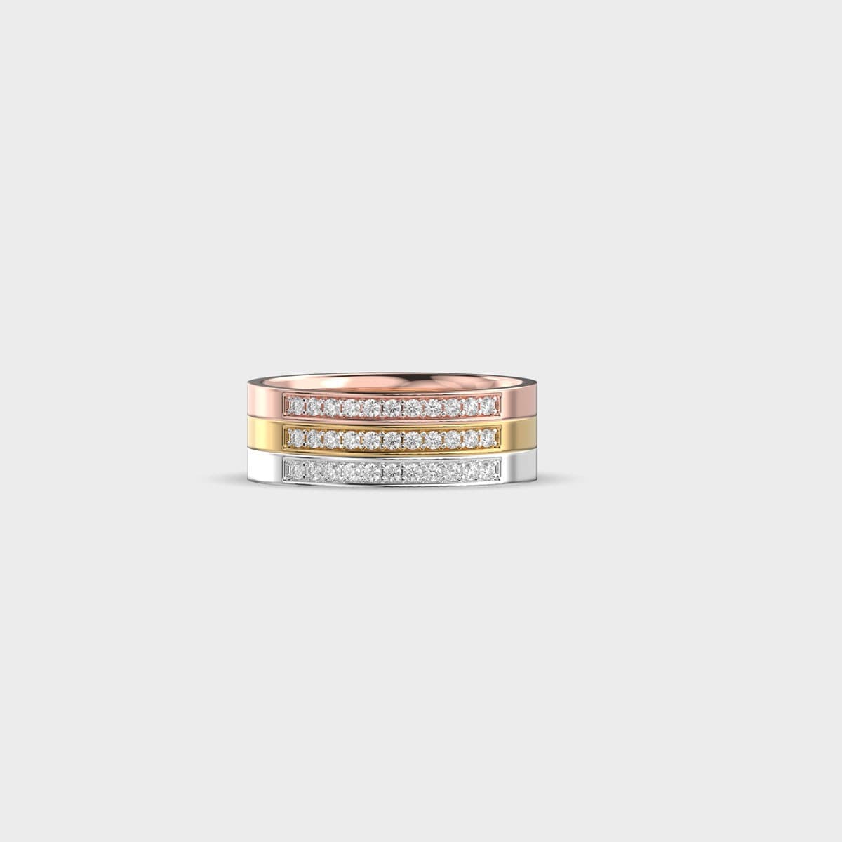 Three Tone Stacked Diamond Ring
