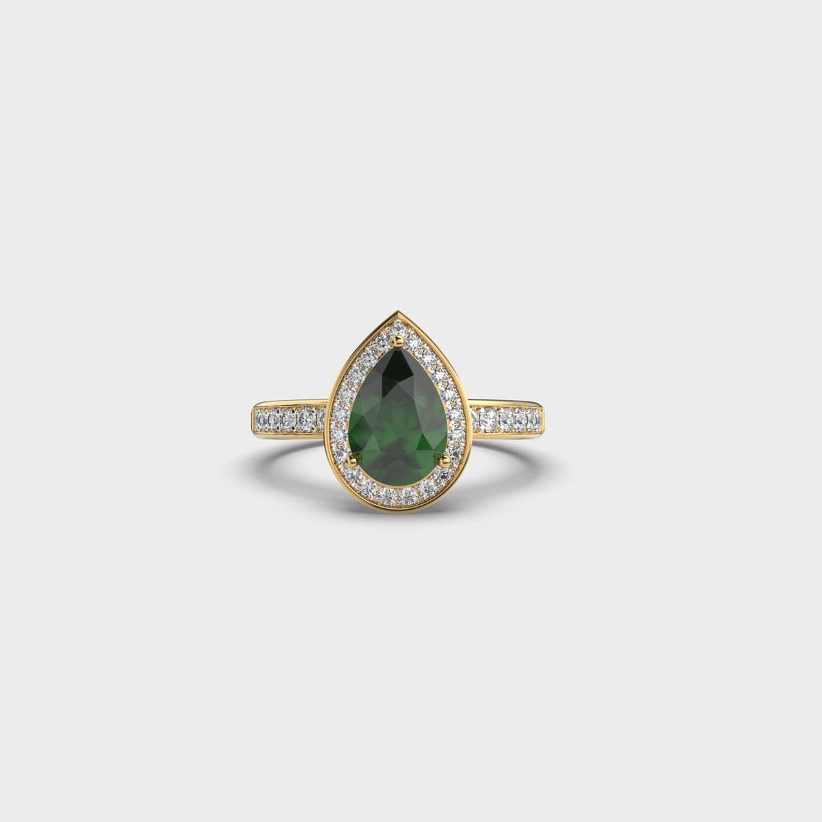 Simple Pear Cut Green Stone Diamond Ring
