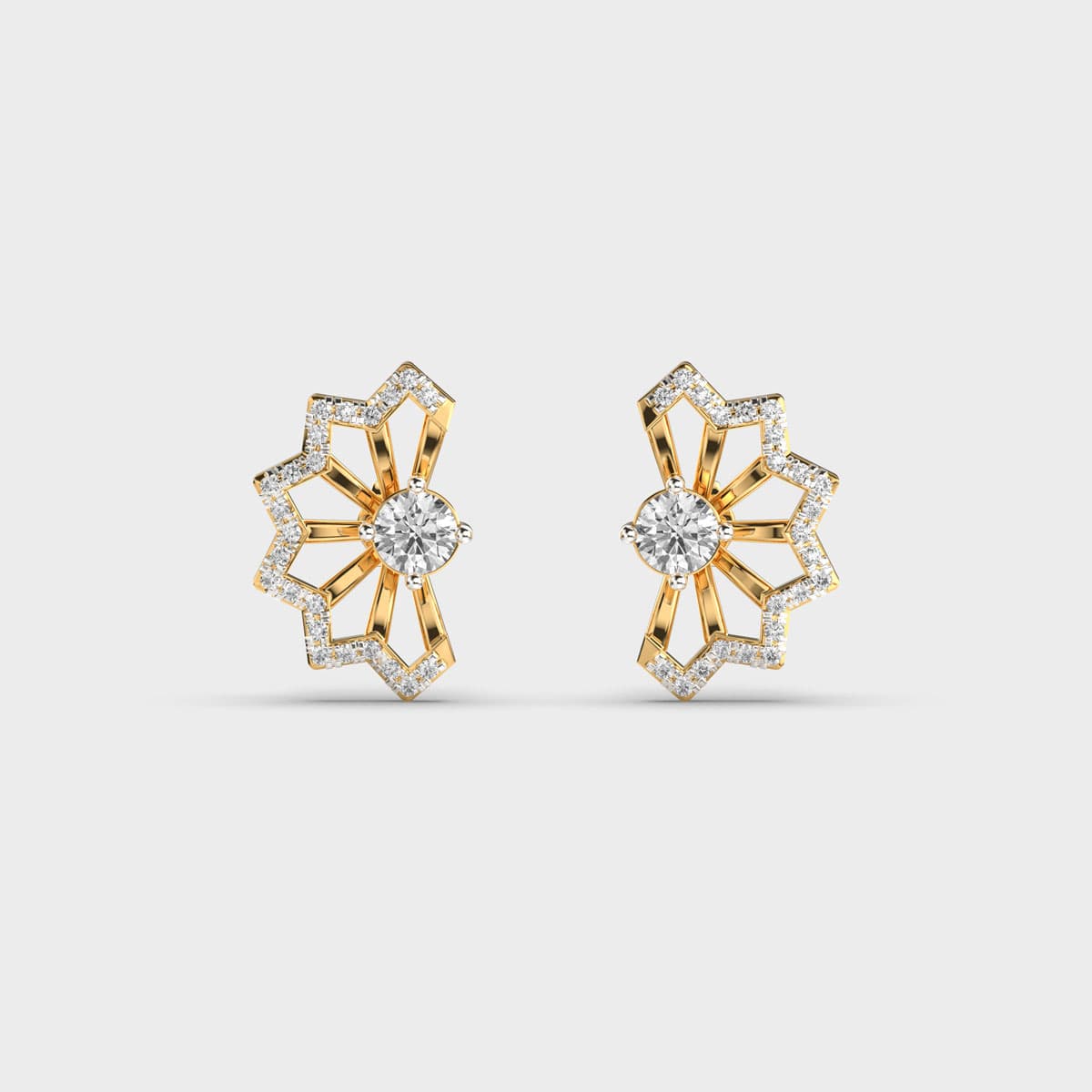 Semi Sunburst Sunflower Diamond Ear Studs