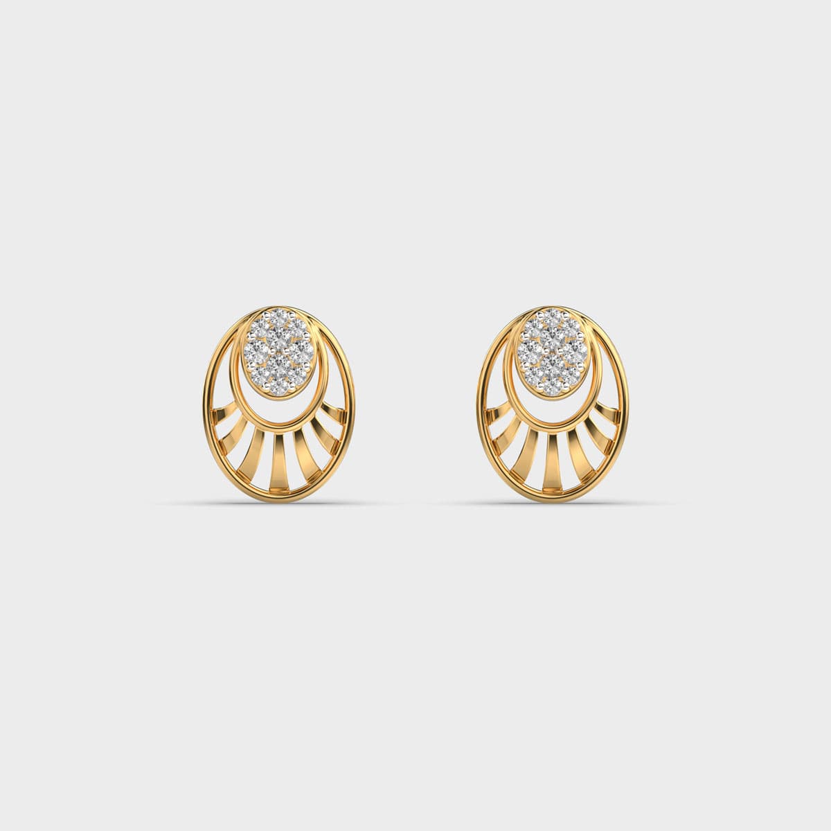 Oval Charm Round Diamond Ear Studs