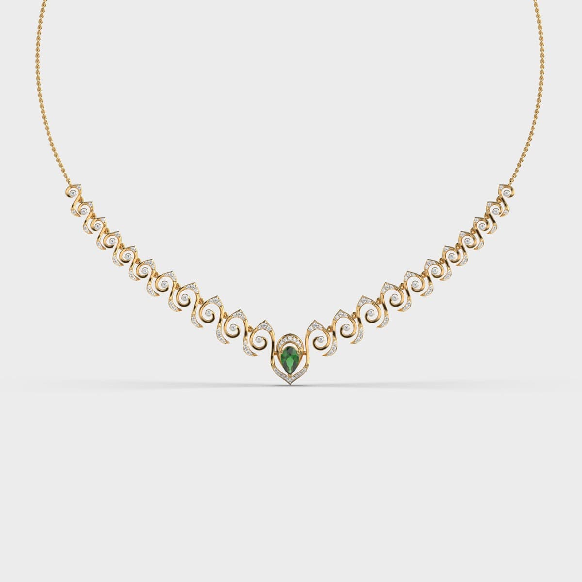 Royal Mehr Green Stone Diamond Necklace