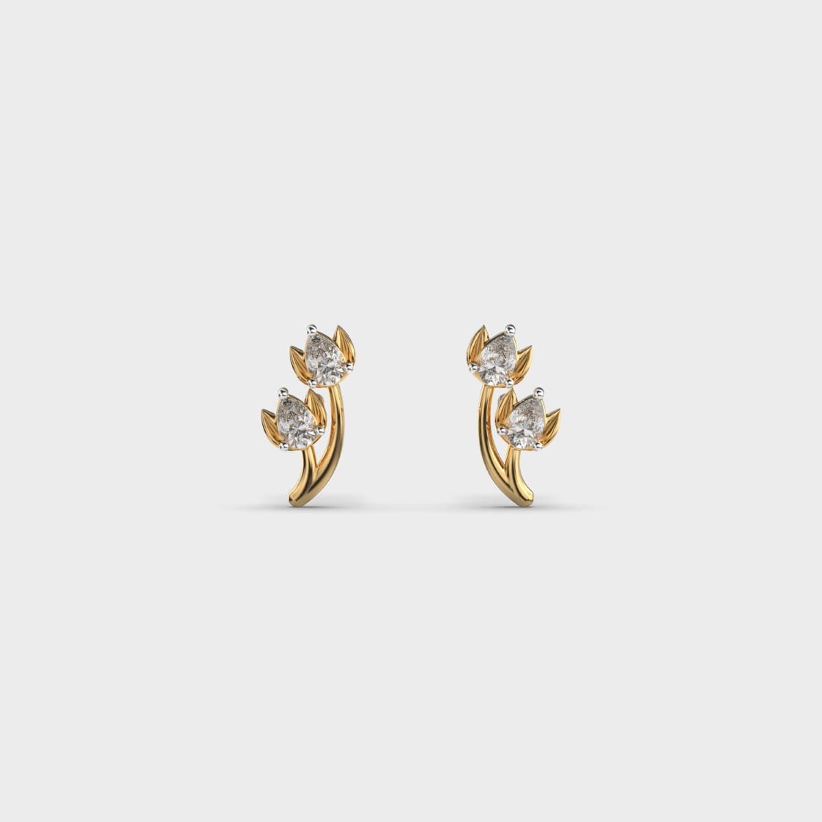 Blooming Minimal Tulip Diamond Ear Studs