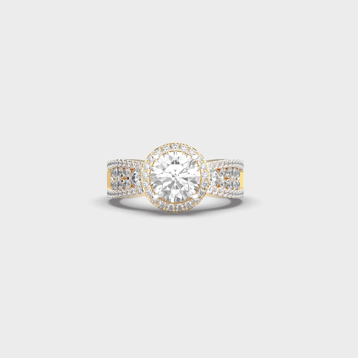 Grand Halo Round Shoulder Diamond Ring