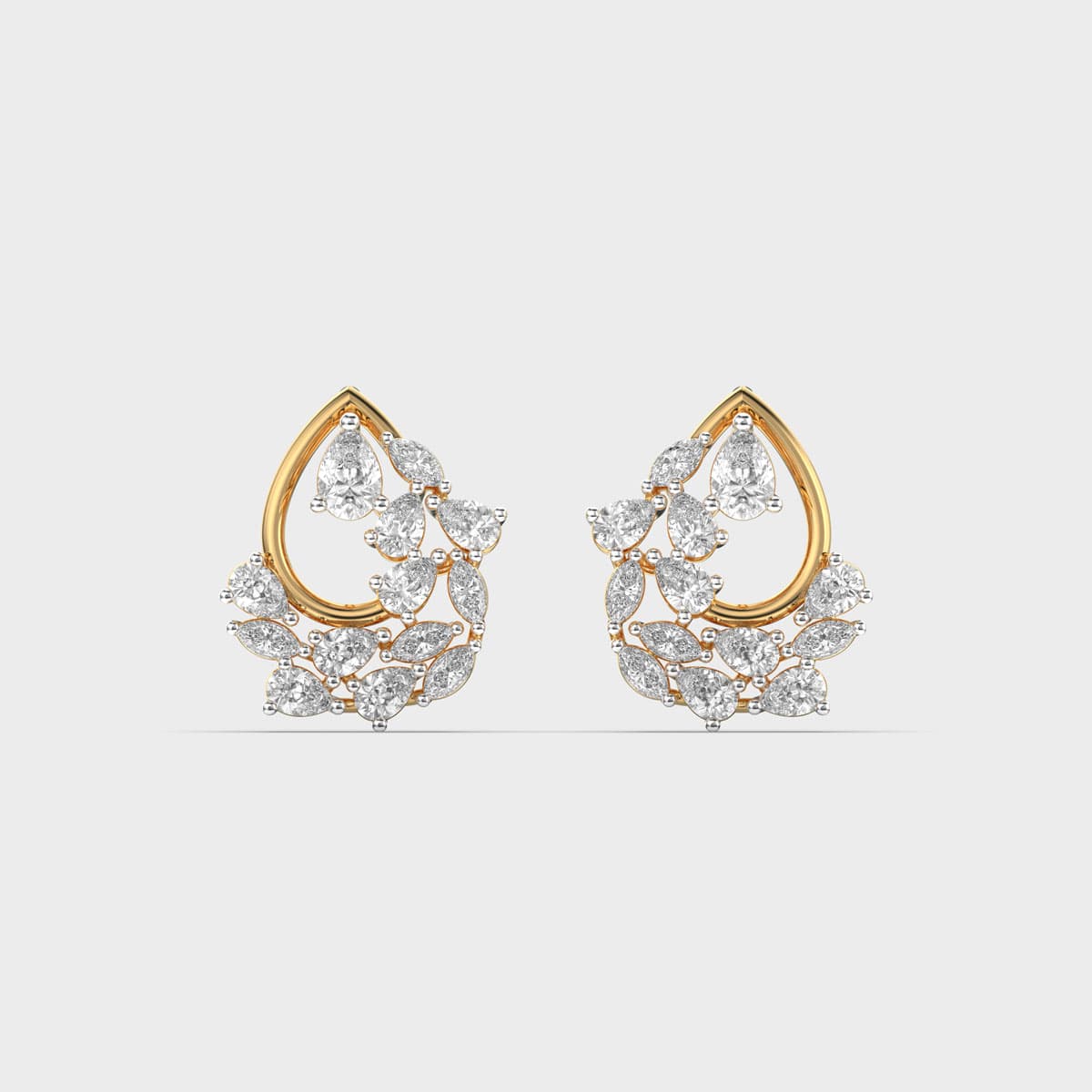 Pear Frame Foliate Cluster Diamond Studs