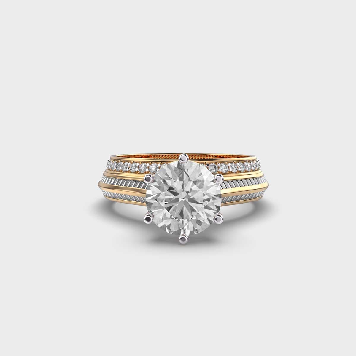 Fluted Shoulder Grand Solitaire Diamond Ring