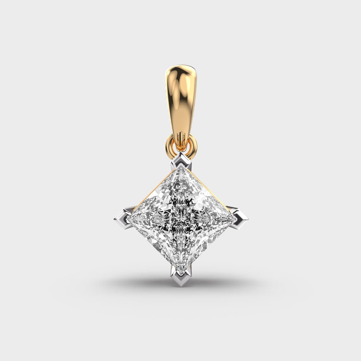 Classic Diagonal Princess Solitaire Diamond Pendant (Without Chain)
