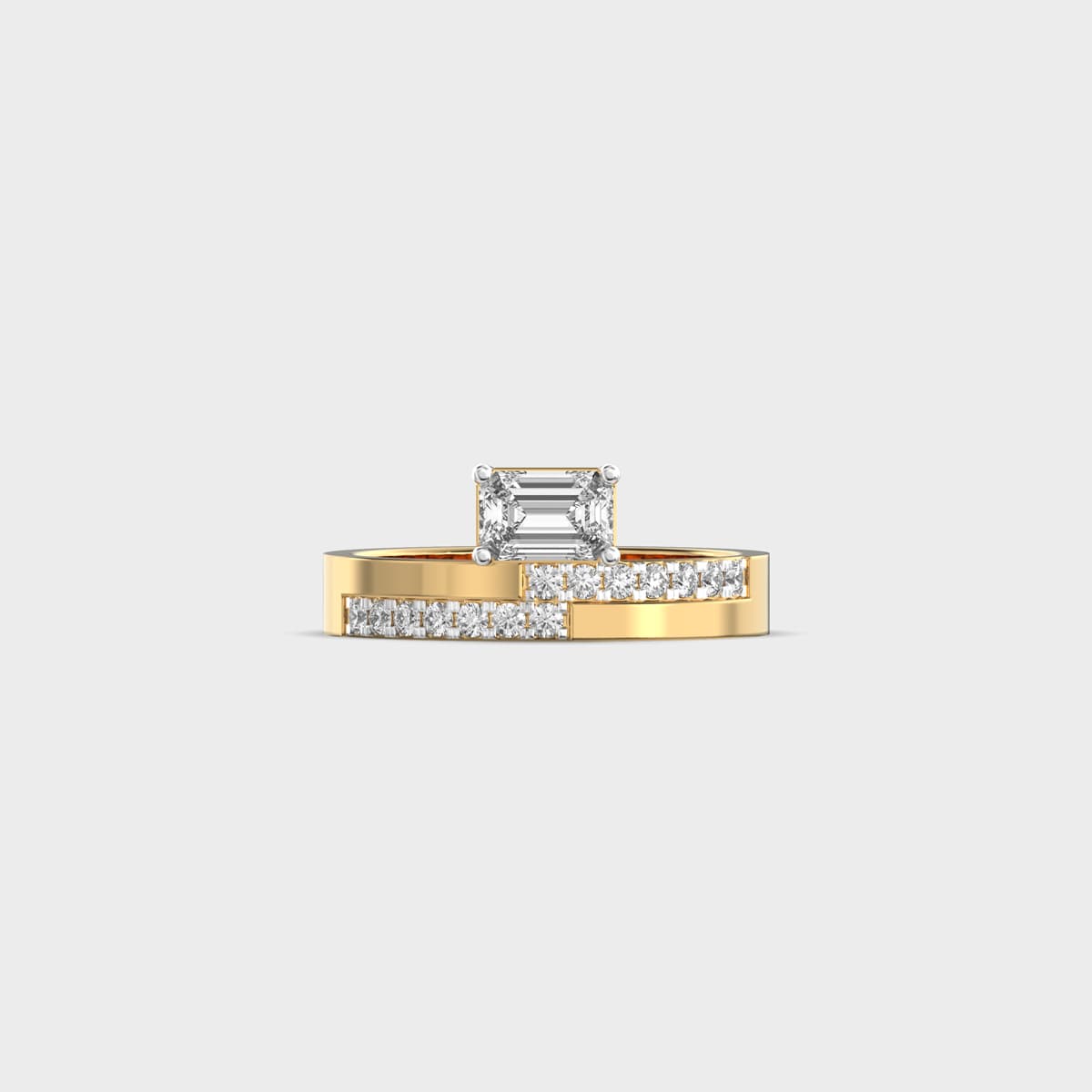 Offset Bar Emerald Cut Diamond Ring