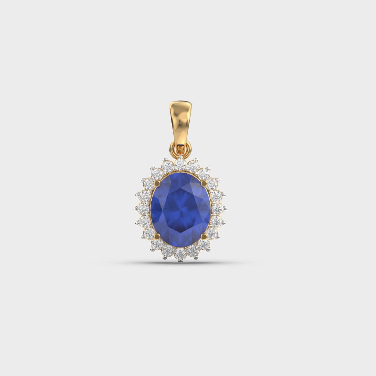 Regal Blue Oval Sunburst Diamond Pendant (Without Chain)