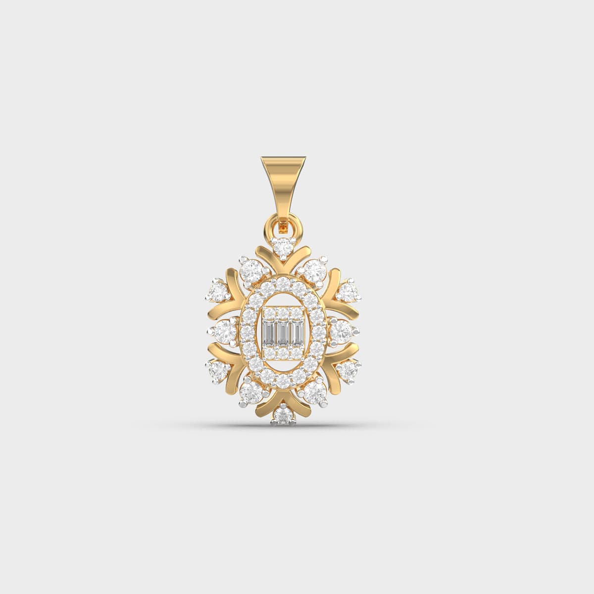 Baguette Core Radiating Ray Diamond Pendant (Without Chain)