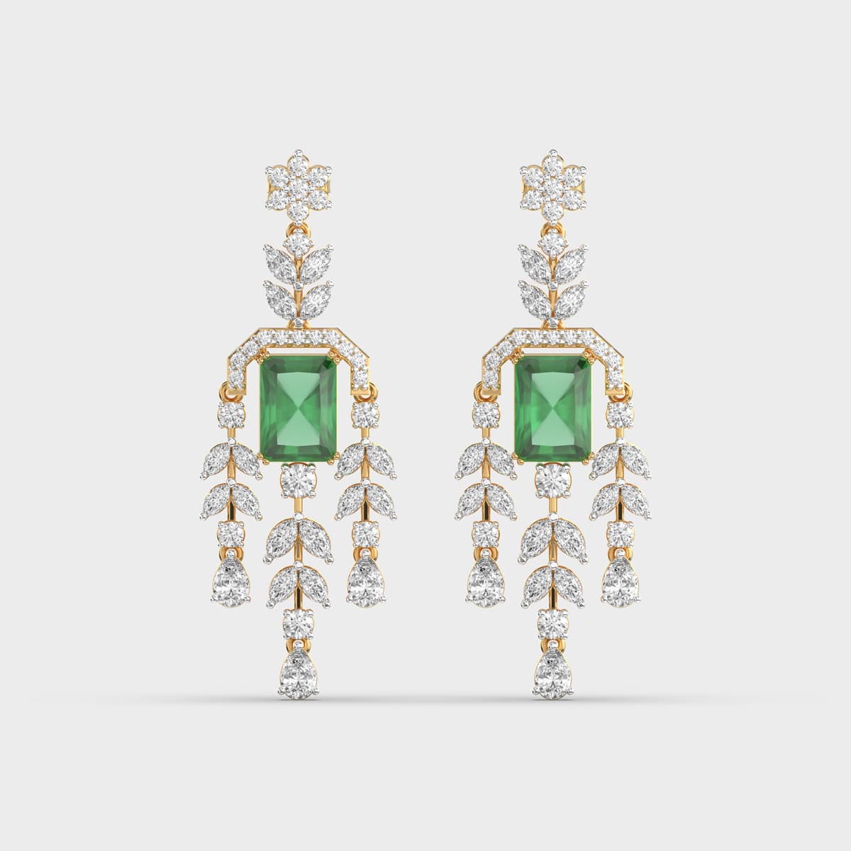 Floral Cascade Green Stone Diamond Drops