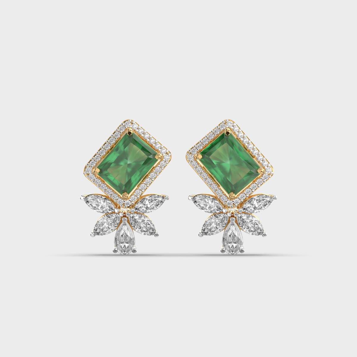 Glorious Green Stone Diamond Earrings