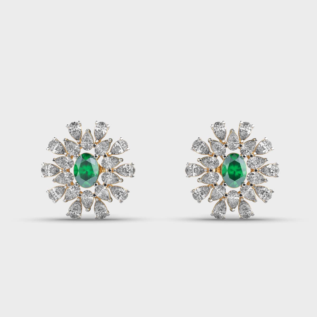 Petal Burst Green Stone Diamond Studs