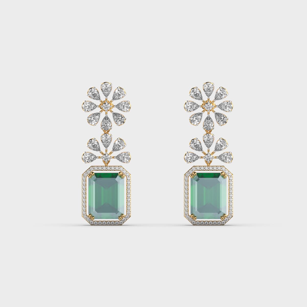 Green Stone Glow Diamond Dangler Earrings