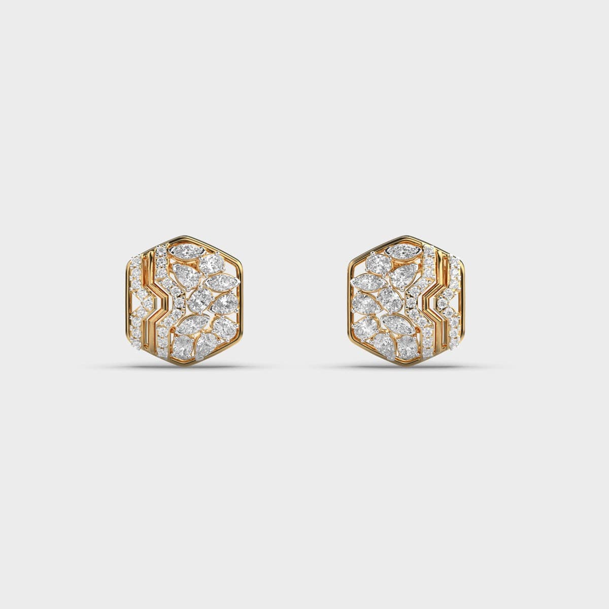 Honeycomb Round Diamond Ear Studs