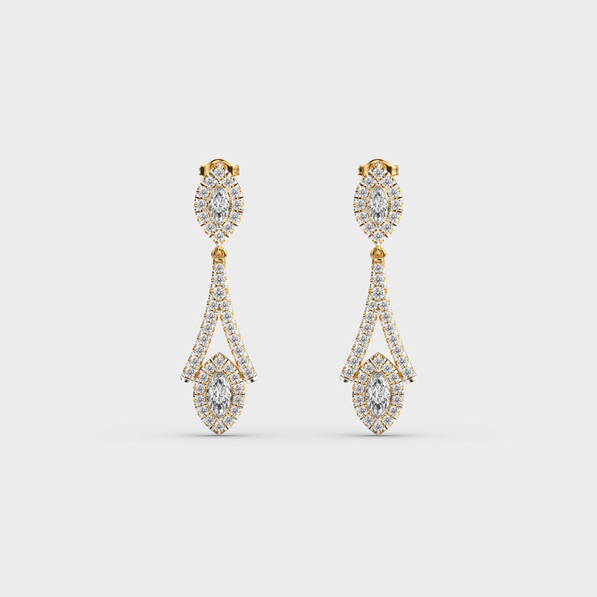 Double Marquise Halo Diamond Drop Earrings