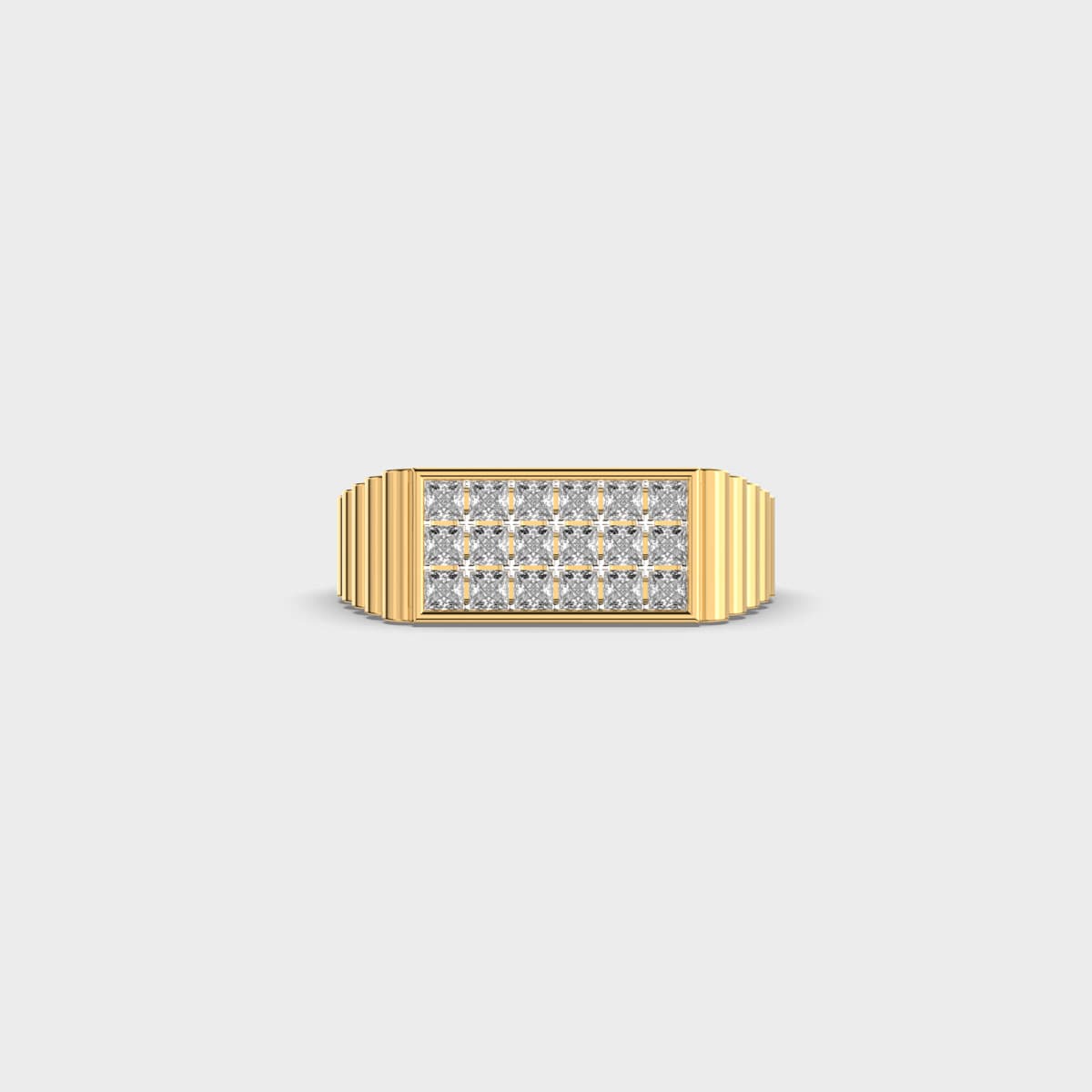 Princess Cut Grid Signet Diamond Ring For Men
