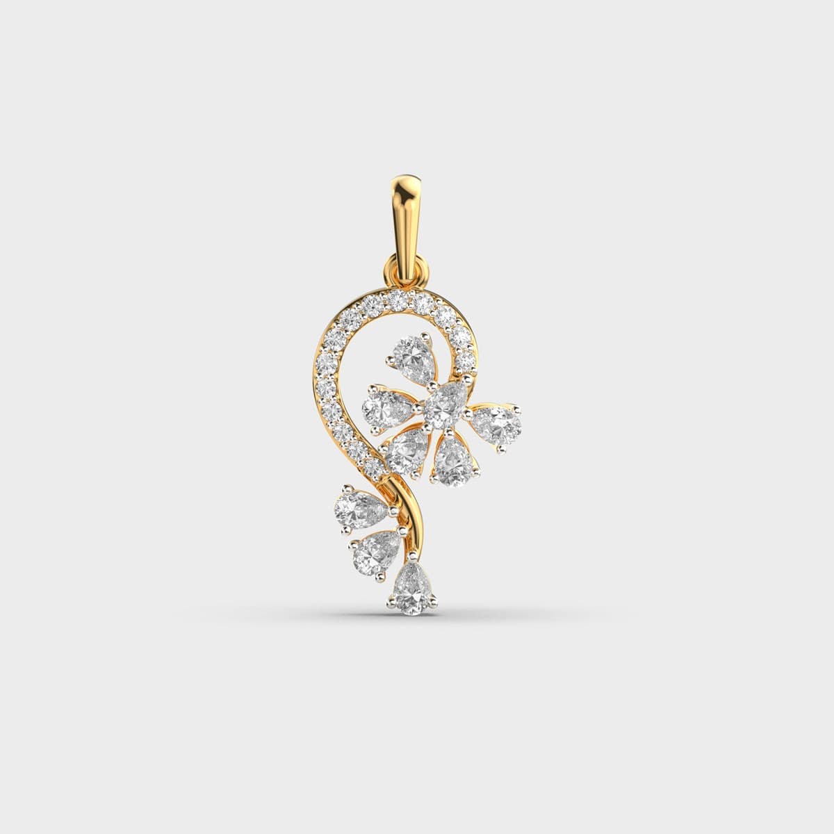 Floral Swirl Vine Diamond Pendant (Without Chain)
