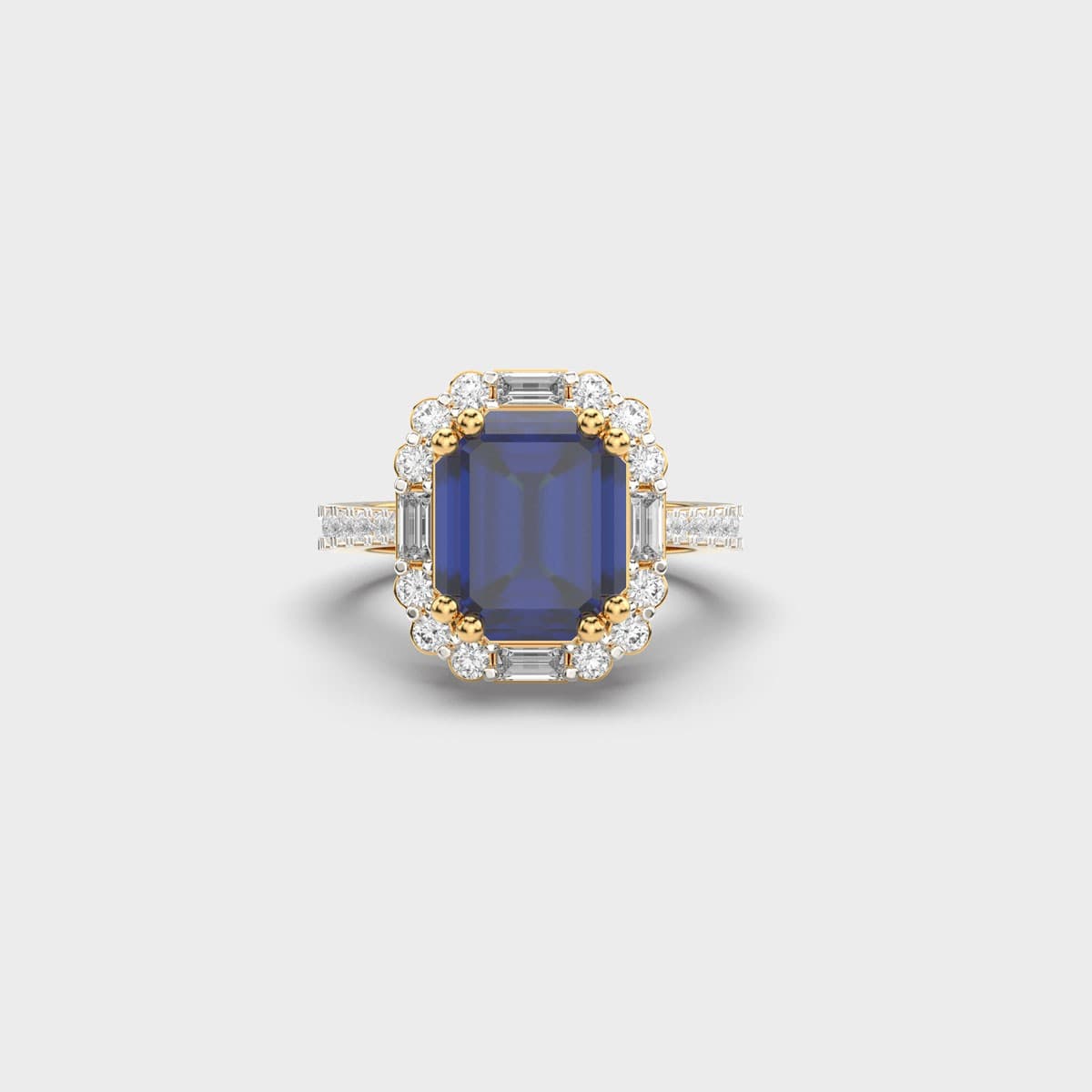Royal Blue Emerald Halo Diamond Ring