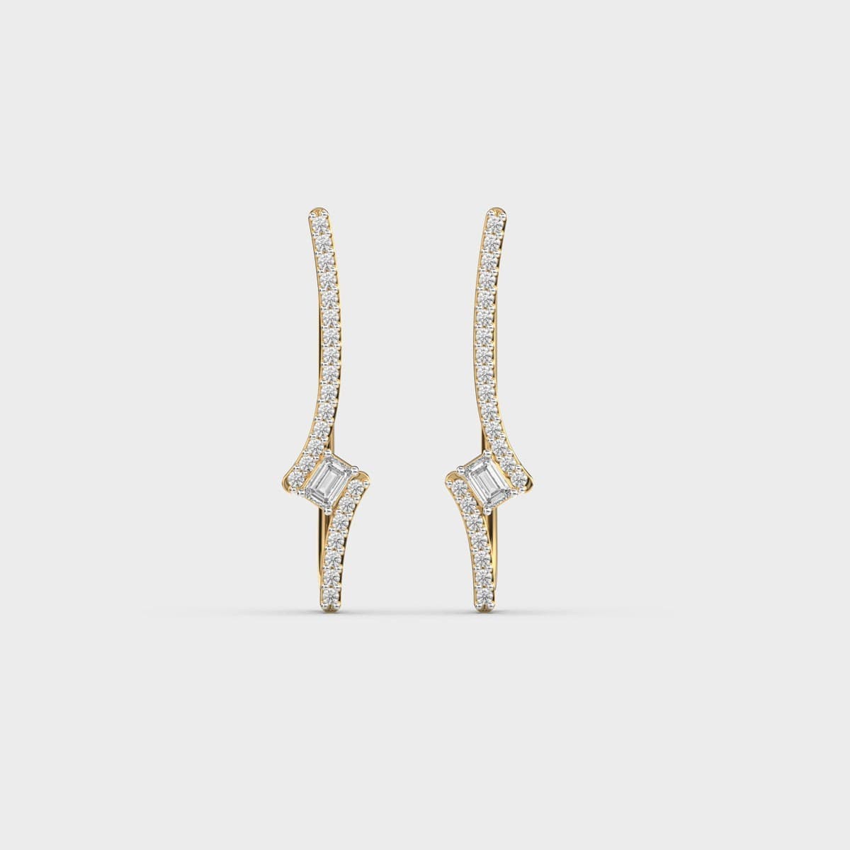 Crossing Emerald Cut Diamond Climber Earrings