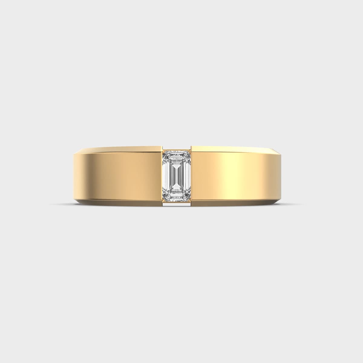 Bevelled Emerald Solitaire Diamond Ring