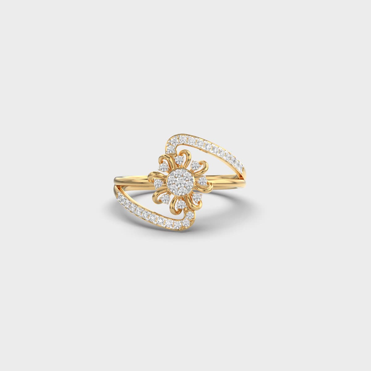 Scrolled Sunflower Bypass Diamond Ring