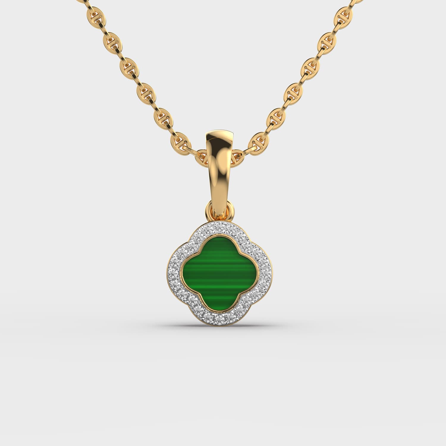 Green Clover Halo Diamond Pendant (Without Chain)