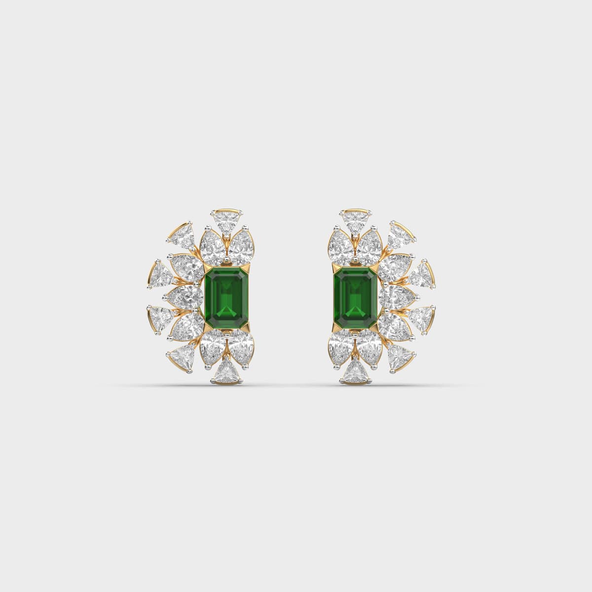 Green Plume Fan Diamond Studs
