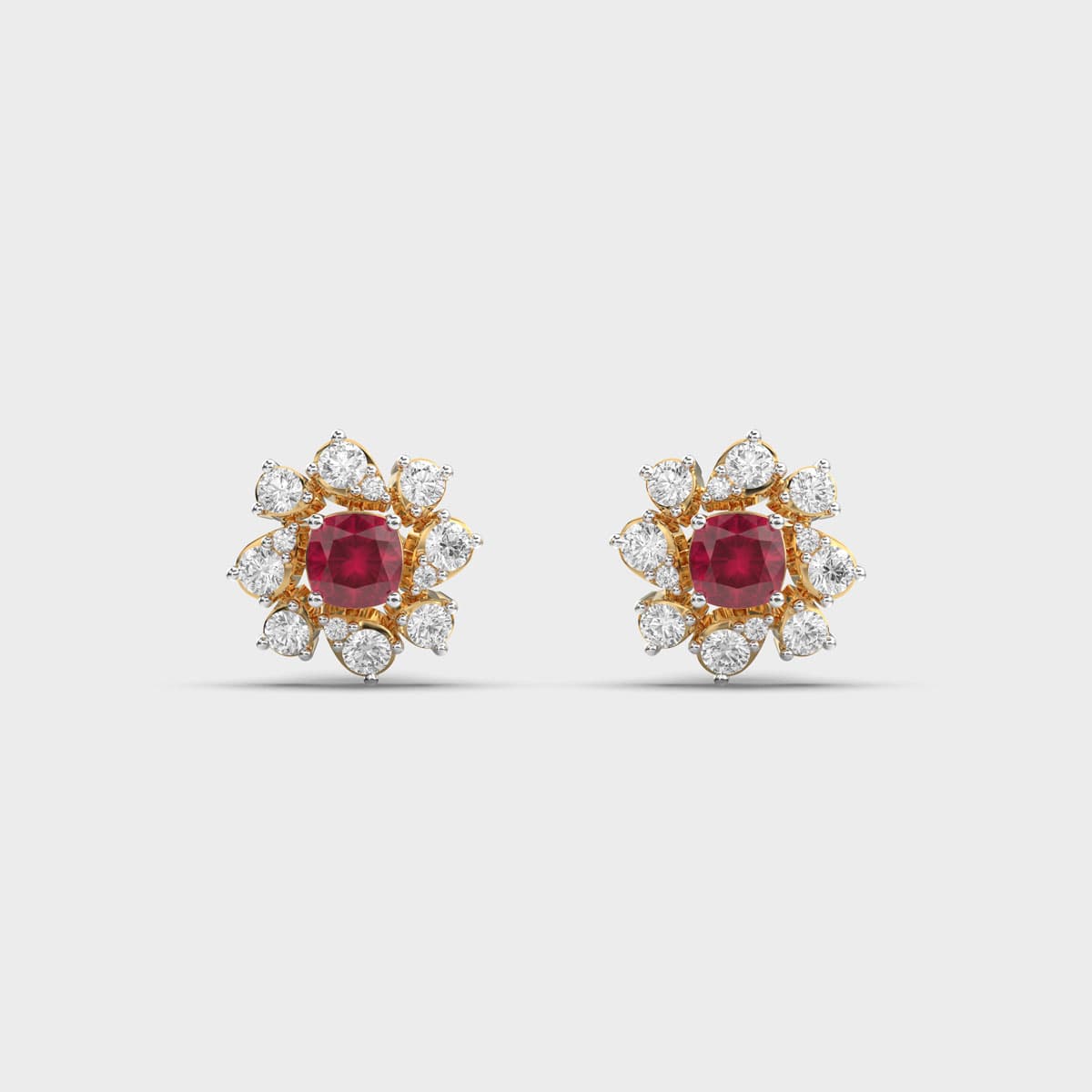 Crimson Blossom Halo Diamond Studs