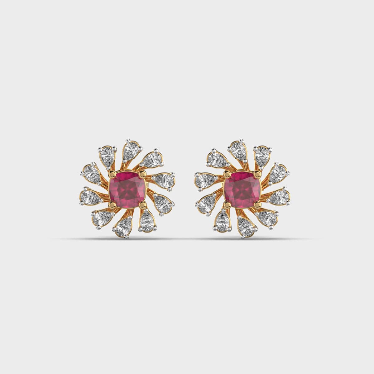 Crimson Petal Burst Diamond Studs