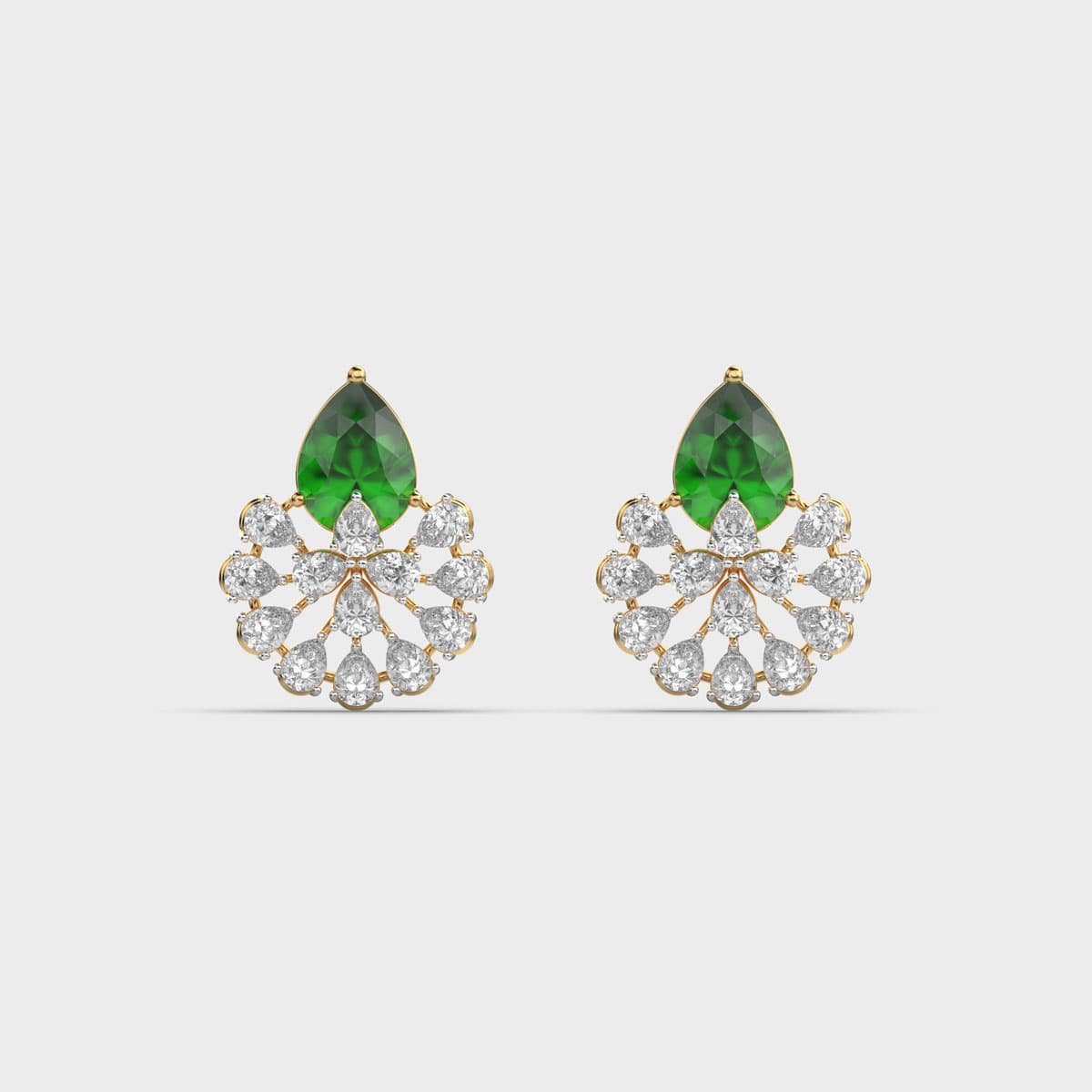Verdant Crown Fan Diamond Studs