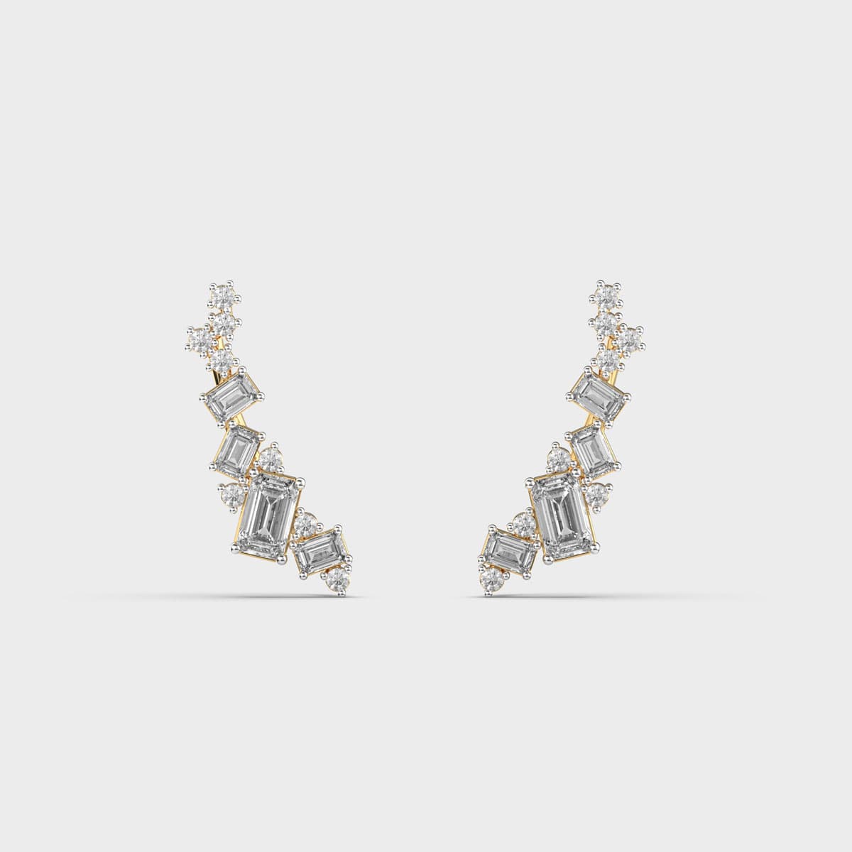 Cascading Emerald Cut Climber Diamond Earrings