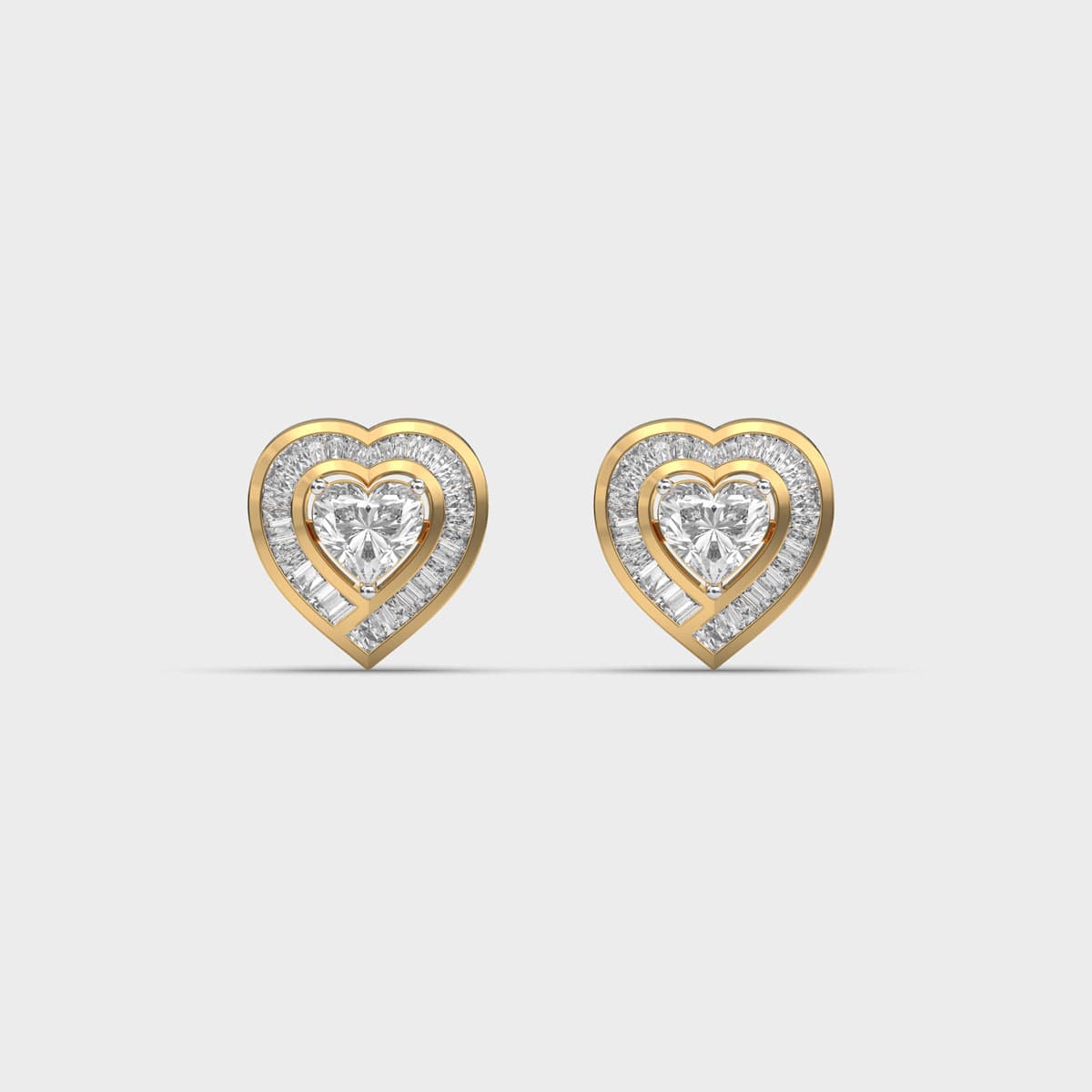 Framed Heart Baguette Diamond Studs