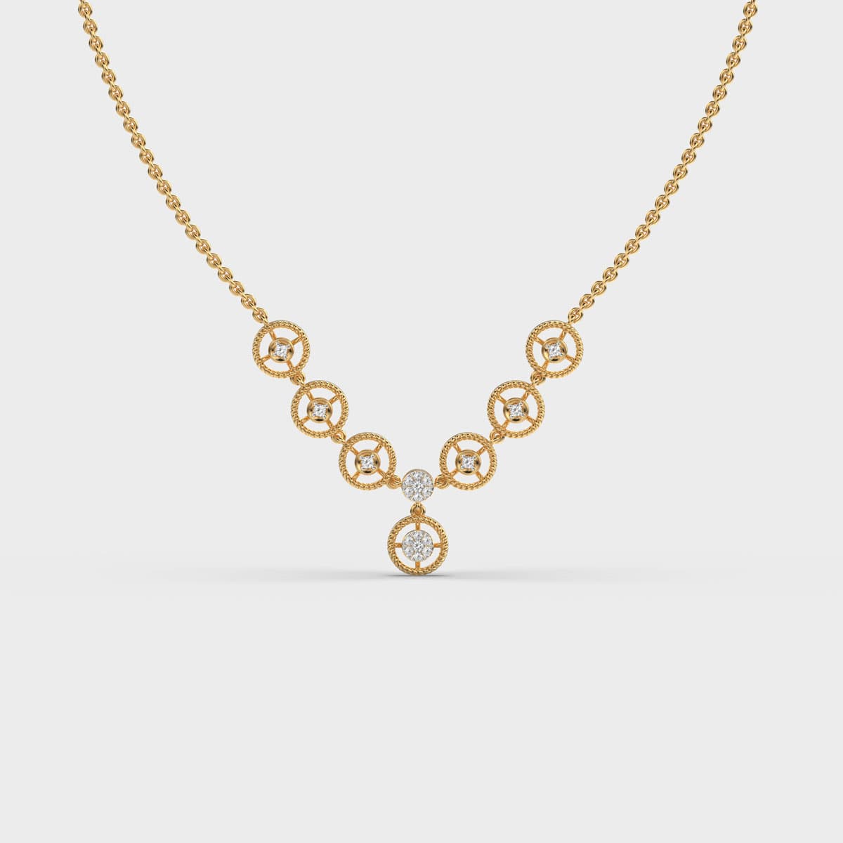 Roped Circle Station Diamond Necklace