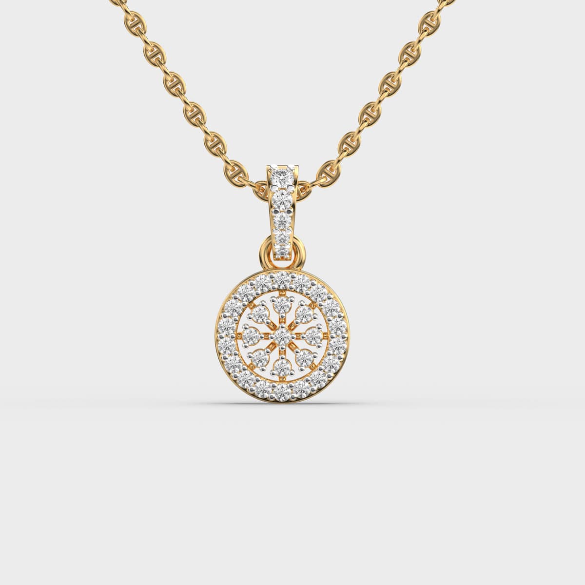 Floral Wheel Halo Diamond Pendant (Without Chain)