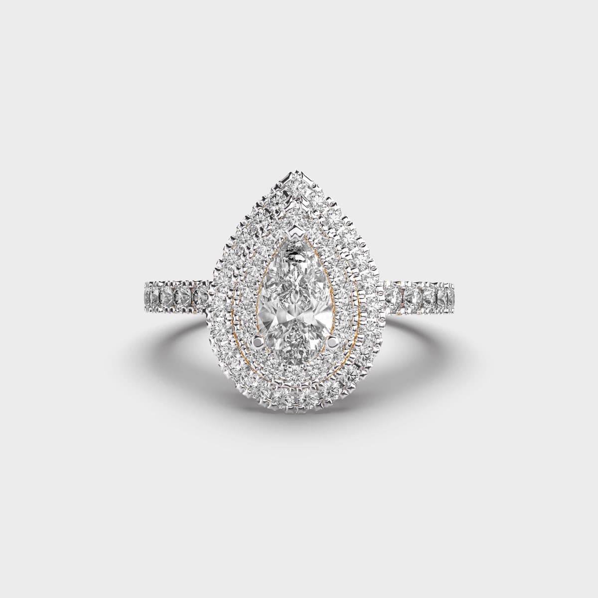 Brilliant Pear Double Halo Diamond Ring
