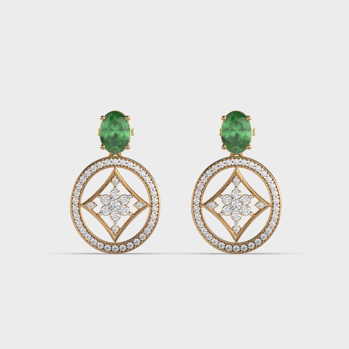 Genevia Green Stone Diamond Earrings