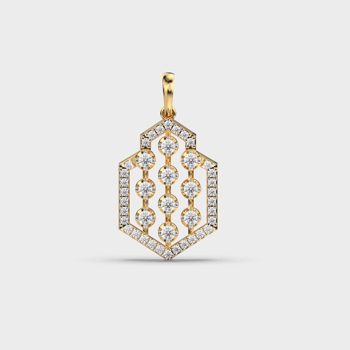 Deco Hexagon Triple Row Diamond Pendant (Without Chain)