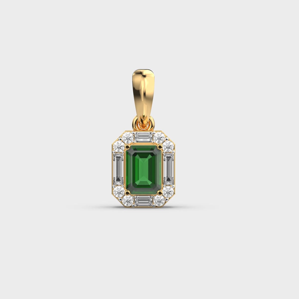 Green Stone Baguette Frame Diamond Pendant (Without Chain)
