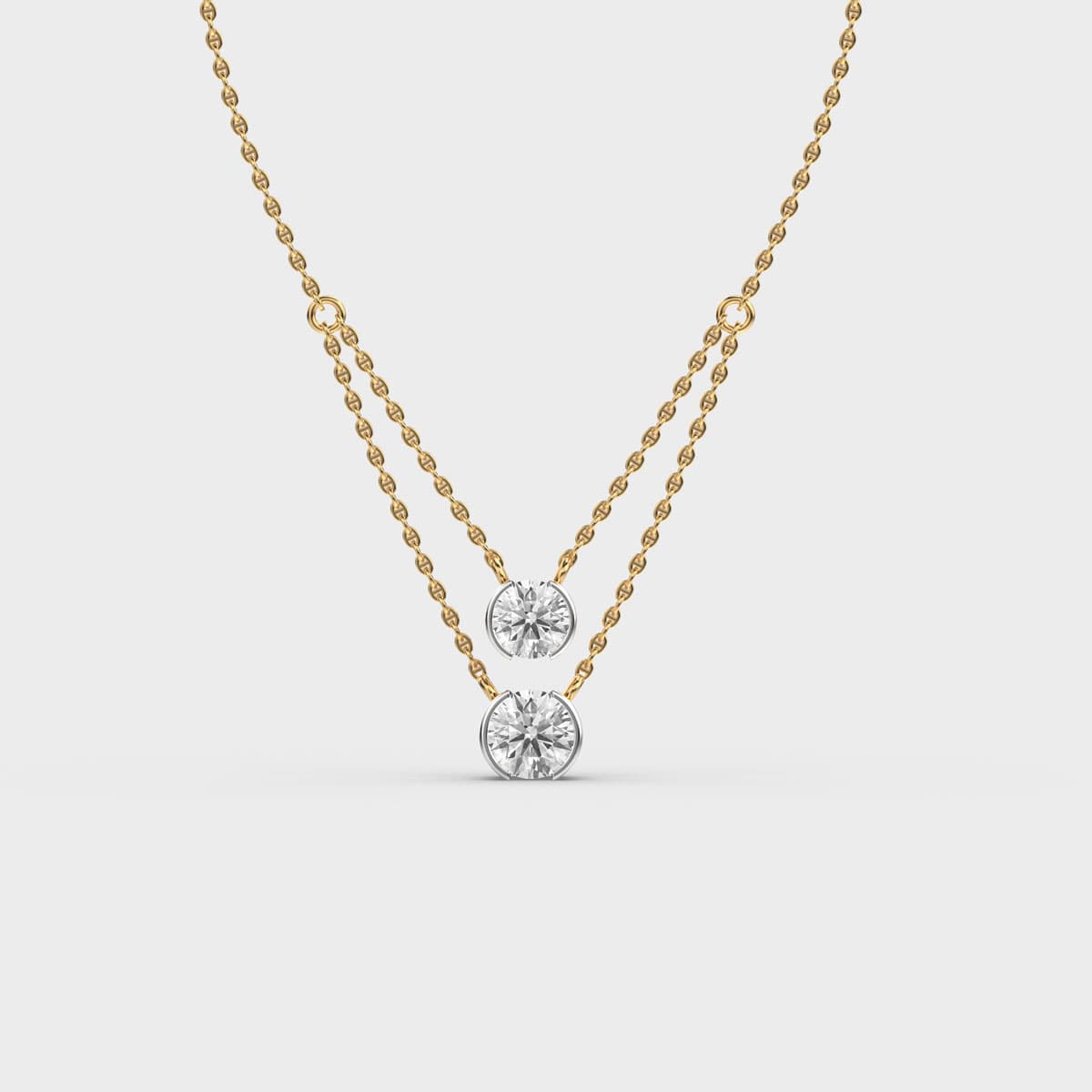Tiered Twin Solitaire Diamond Pendant (With Chain)