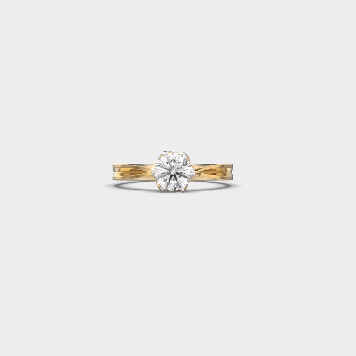 Floral Prong Crossover Solitaire Diamond Ring