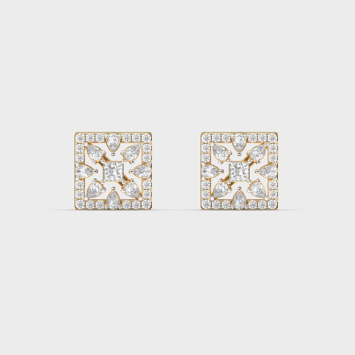 Open Square Pear Burst Diamond Studs