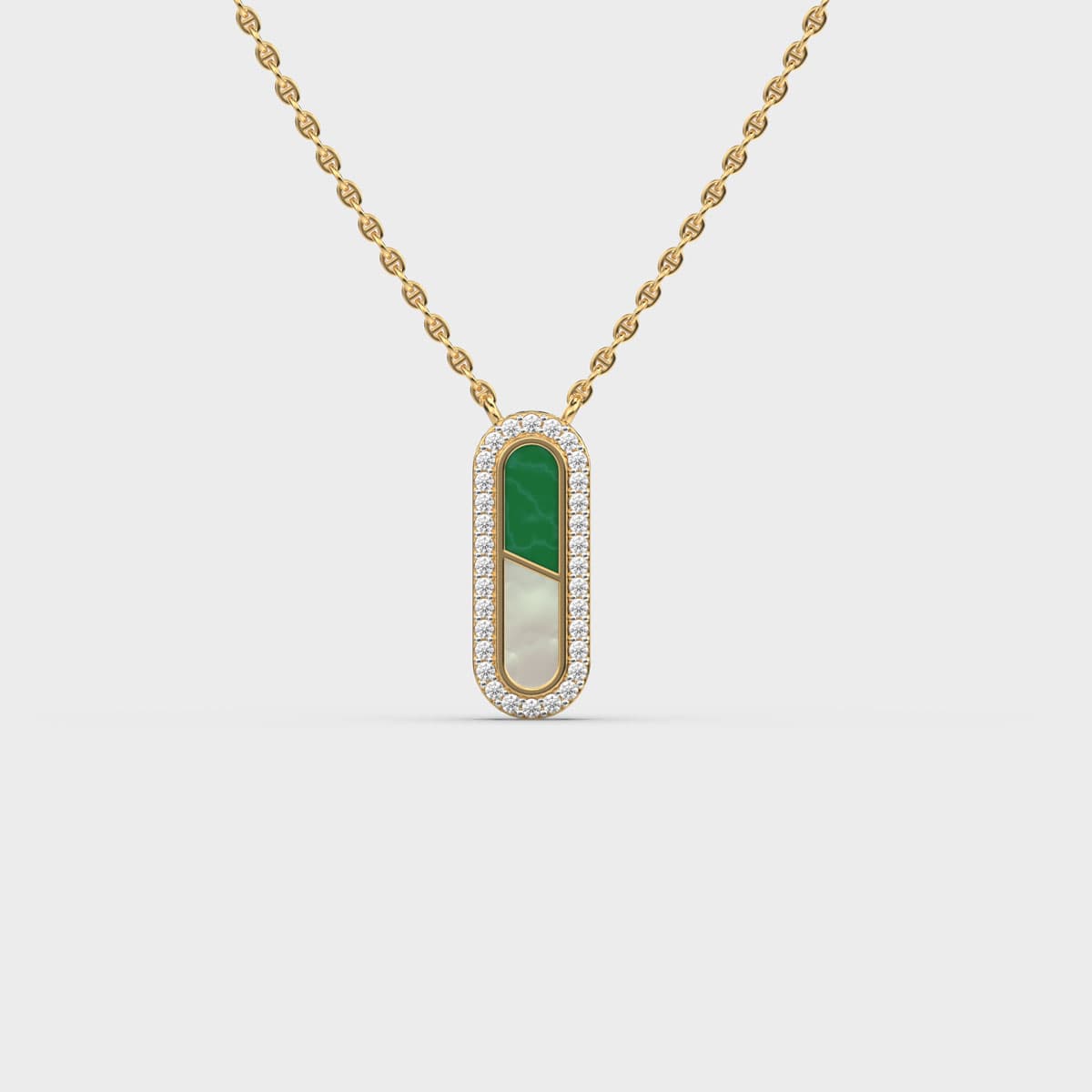 Viridescent Capsule Halo Diamond Pendant (With Chain)