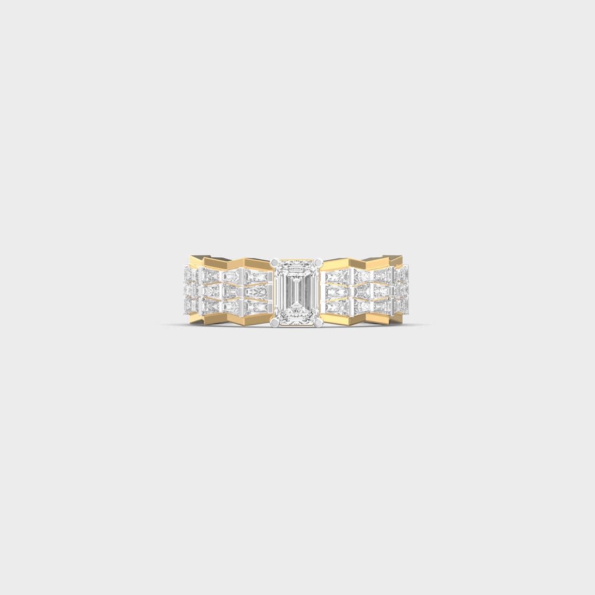 Stepped Pyramid Emerald Cut Diamond Ring