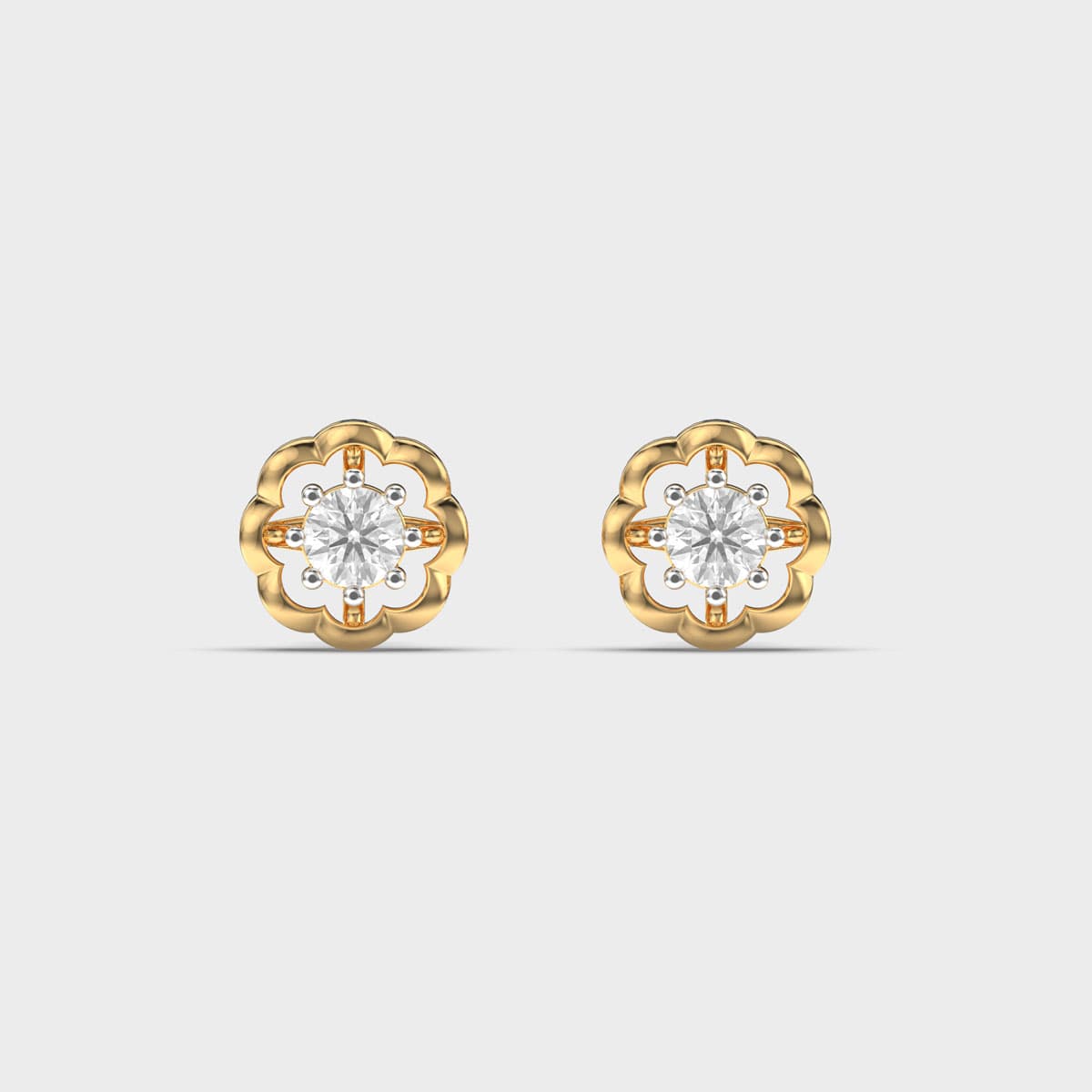 Open Clover Frame Round Diamond Studs