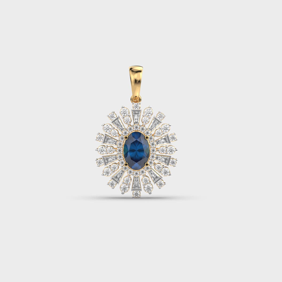 Oval Blue Starburst Frame Diamond Pendant (Without Chain)